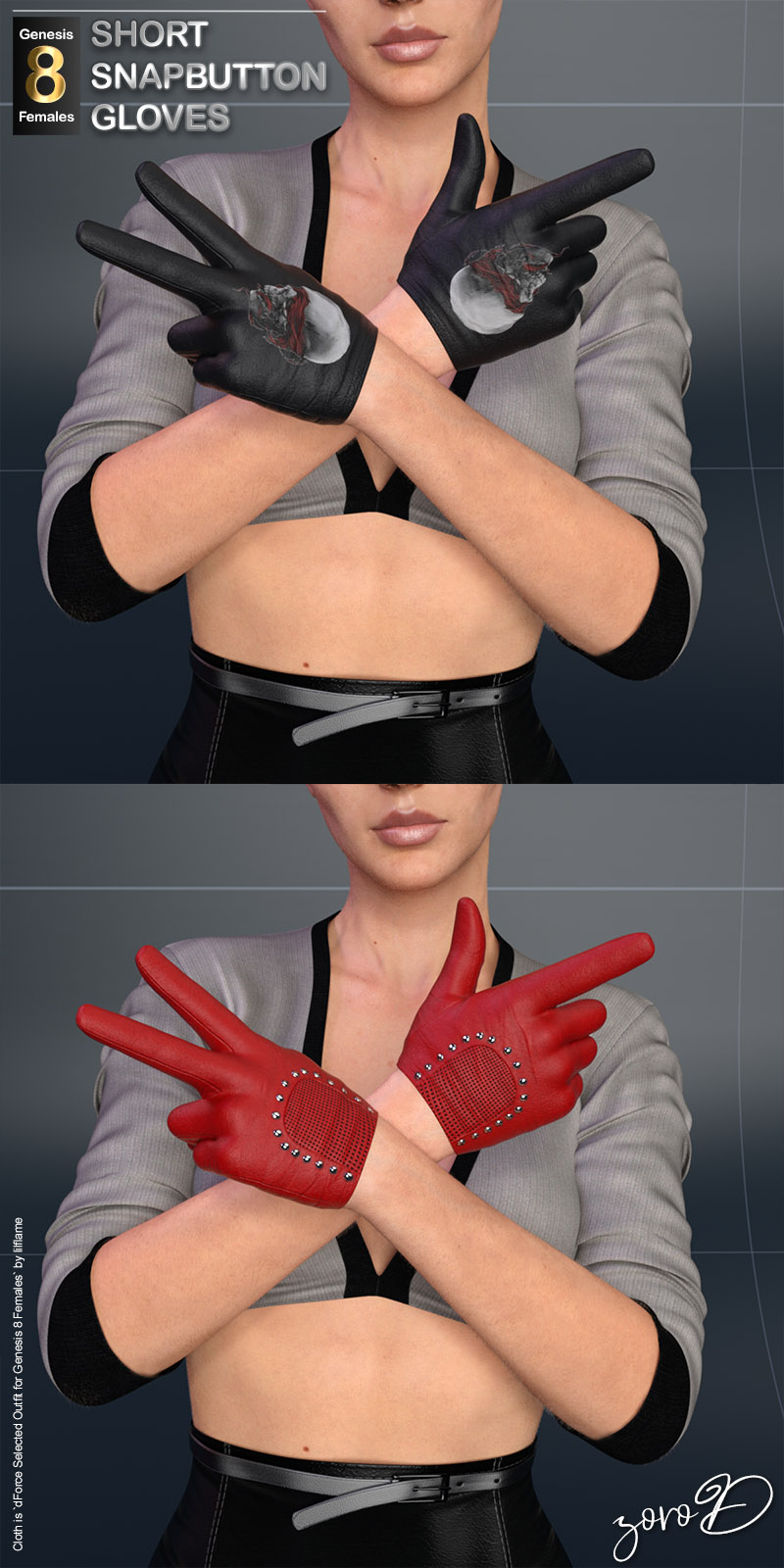 Short Snapbutton Gloves For Genesis 8 Females